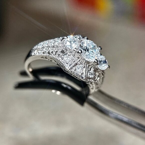 Art Deco Style 925 Silver Cz Ring - Picture 5 of 10